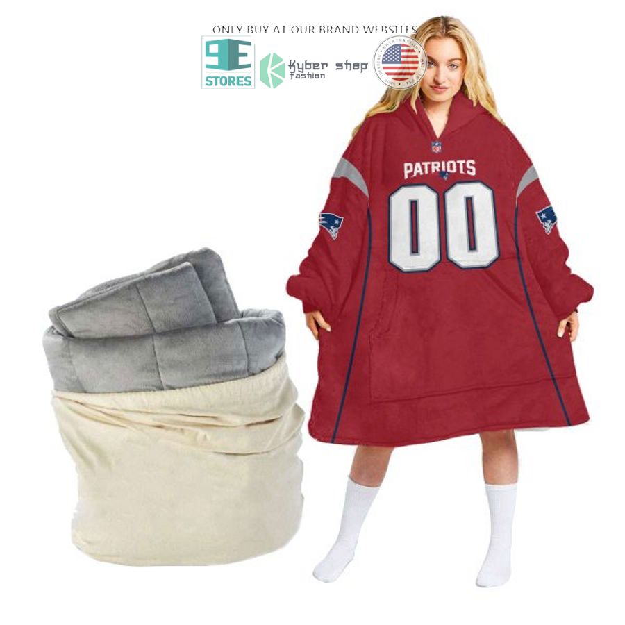 personalized new england patriots red sherpa hoodie blanket 1 10137
