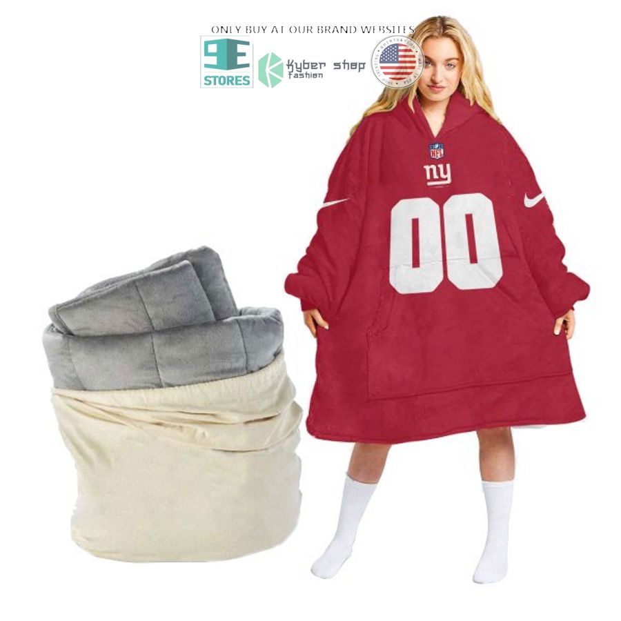 personalized new york giants nfl red sherpa hoodie blanket 1 86594