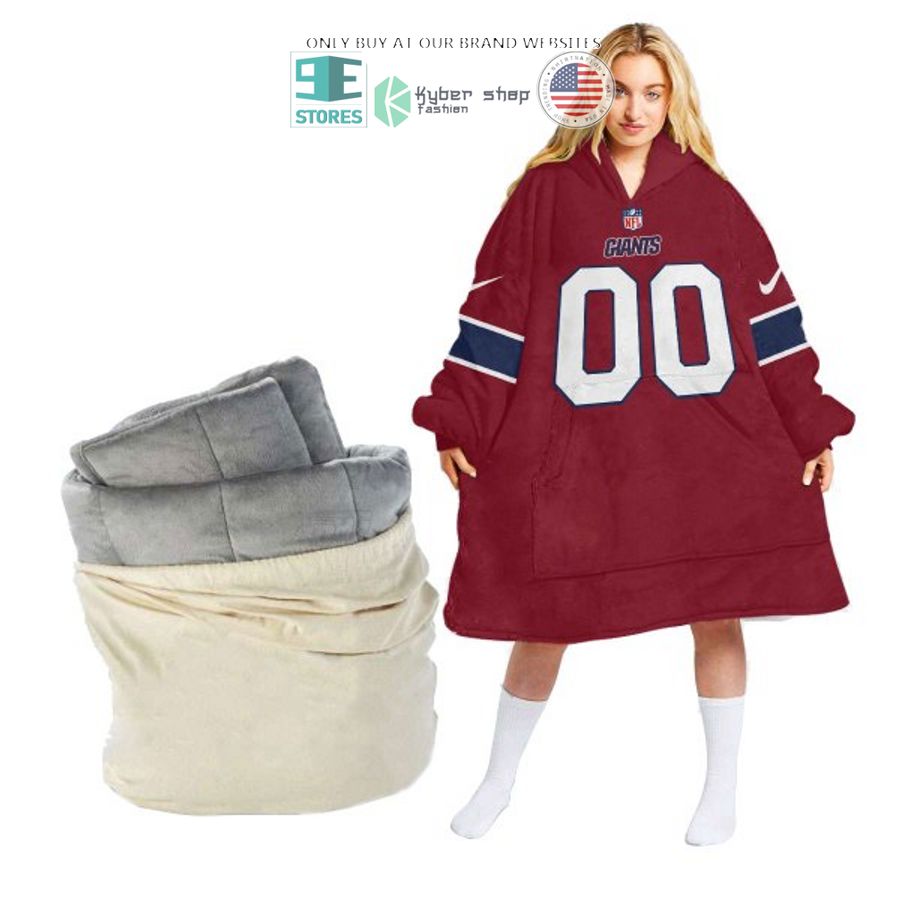 personalized new york giants red sherpa hoodie blanket 2 73629