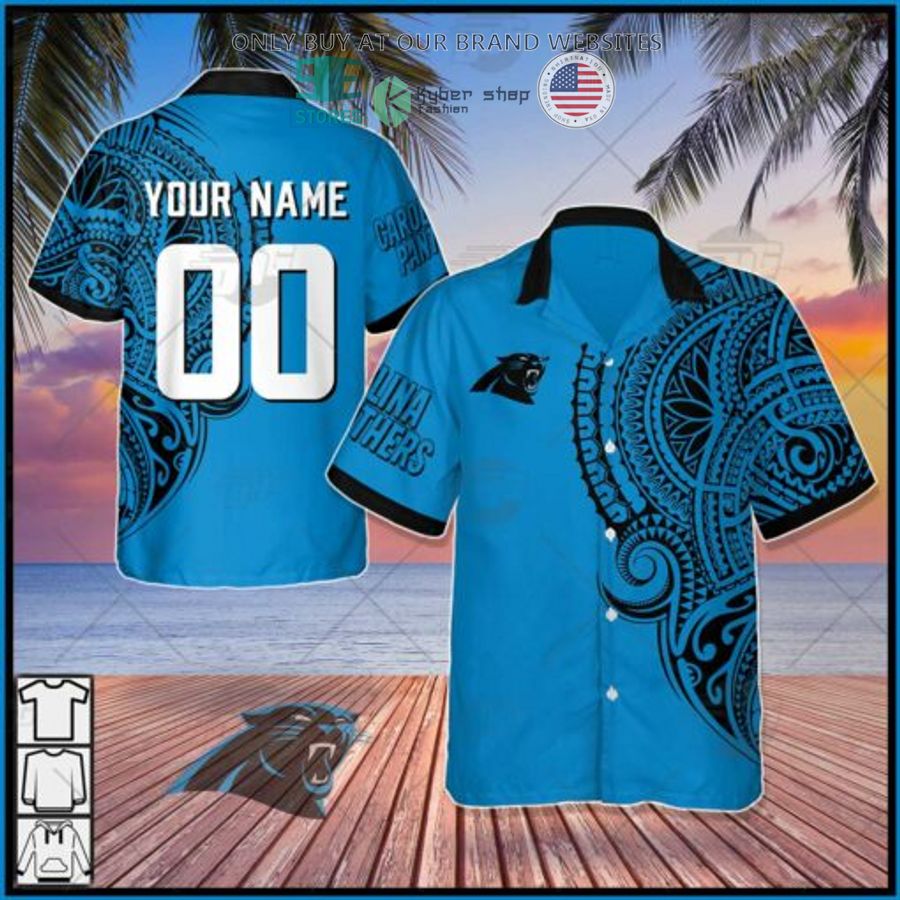 personalized nfl carolina panthers polynesian tattoo hawaiian shirt 1 37882