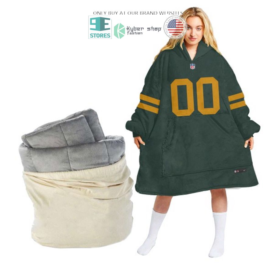 personalized nfl green yellow sherpa hoodie blanket 1 61245