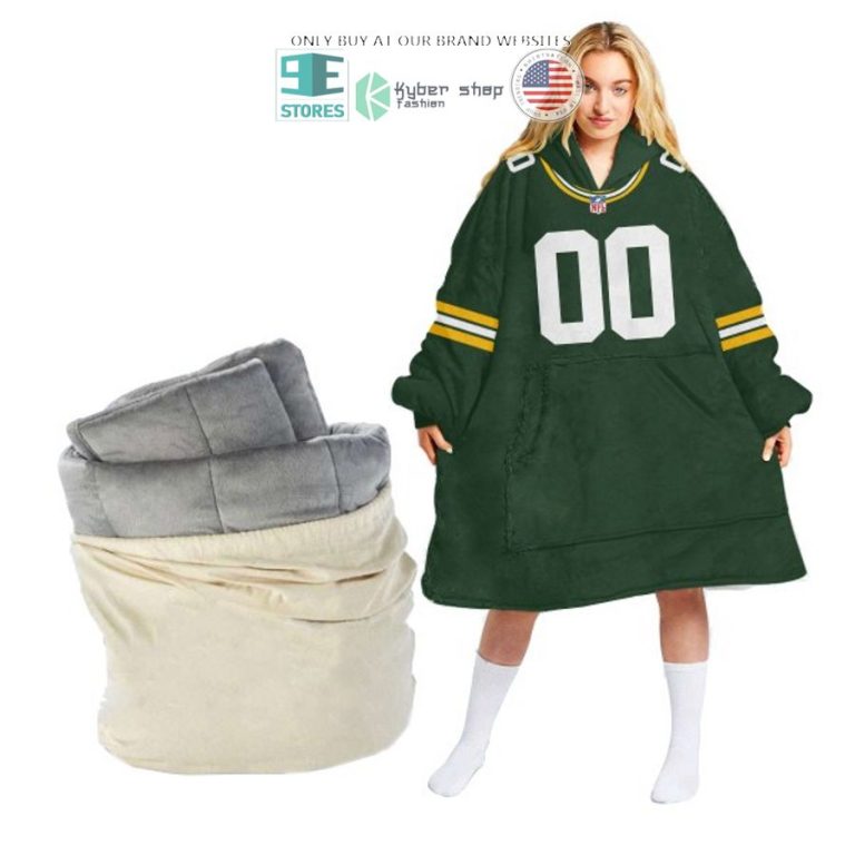 personalized nfl logo green sherpa hoodie blanket 1 68356