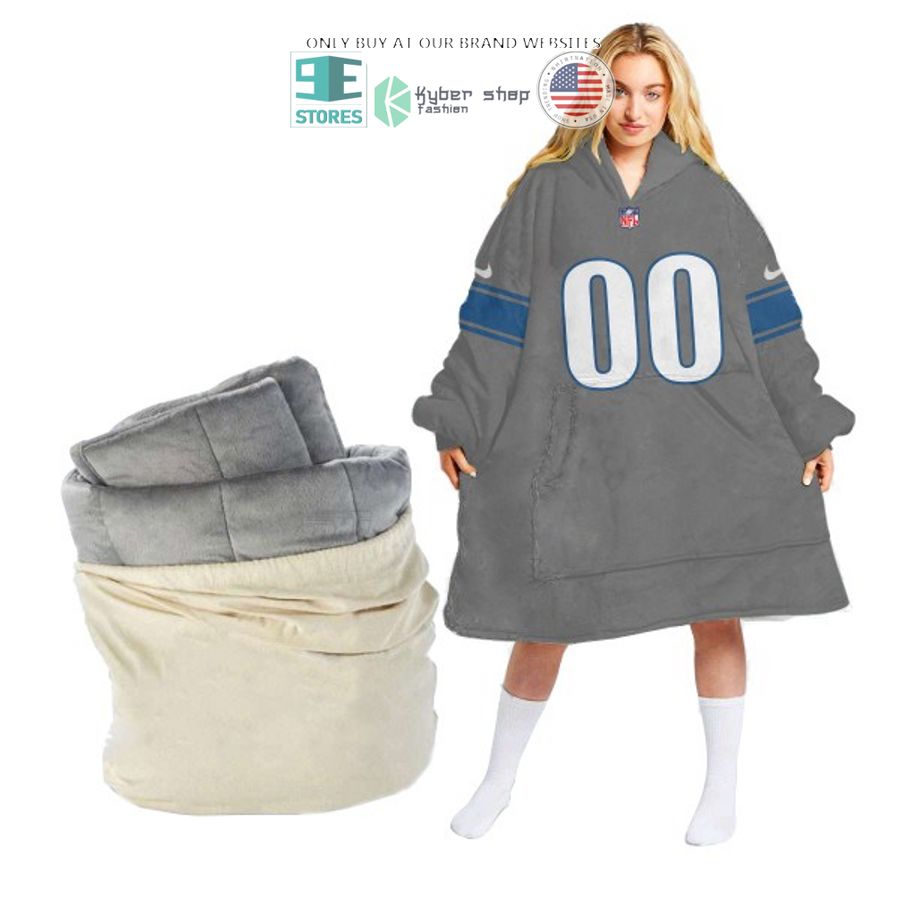 personalized nfl logo nike grey blue sherpa hoodie blanket 1 39509