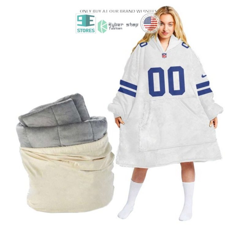 personalized nfl logo white blue sherpa hoodie blanket 2 58708