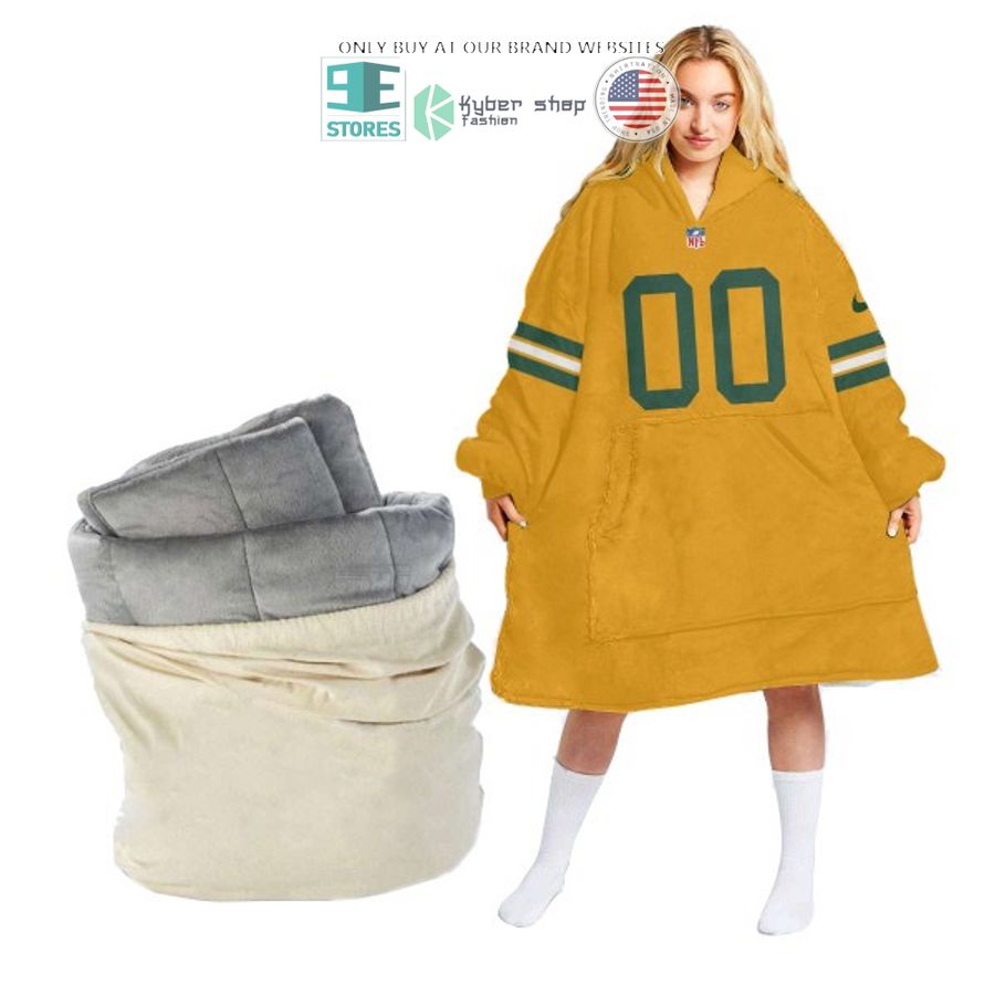 personalized nfl yellow green striped sherpa hoodie blanket 1 29552