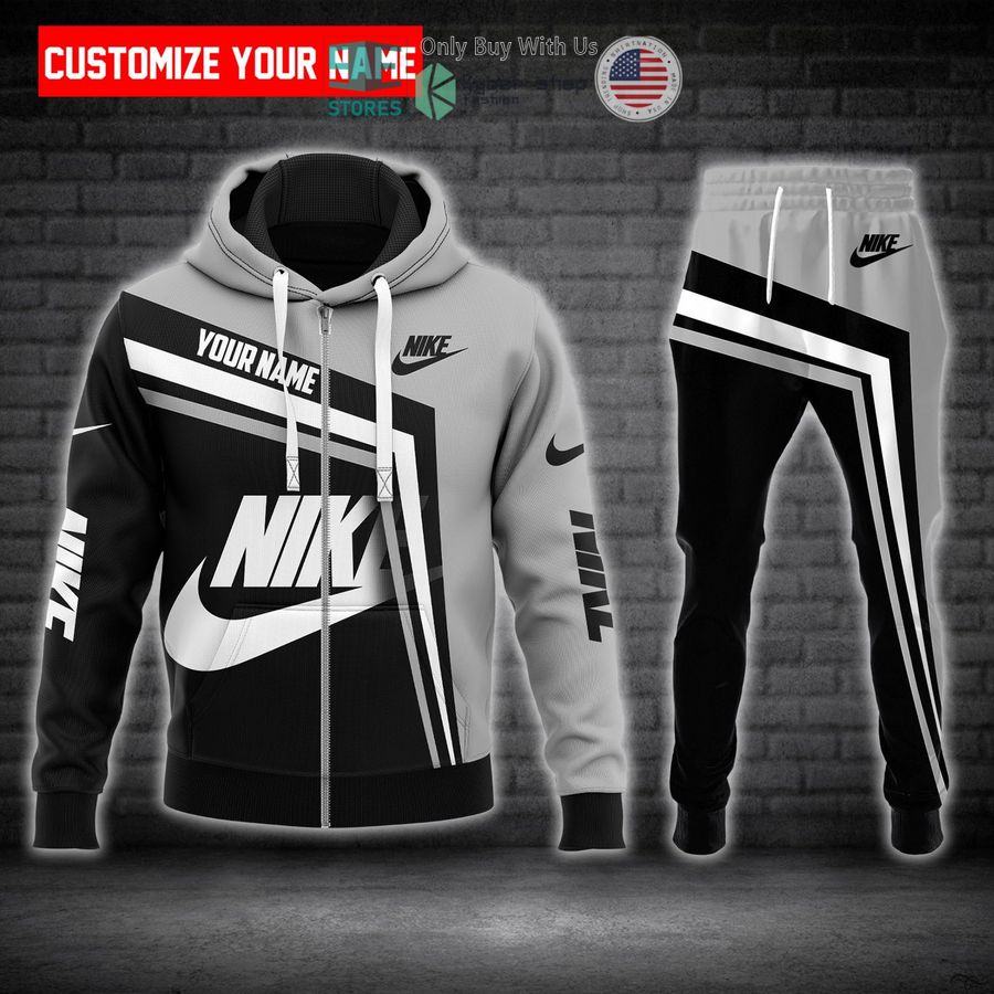 personalized nike black grey zip hoodie long pants 1 34398
