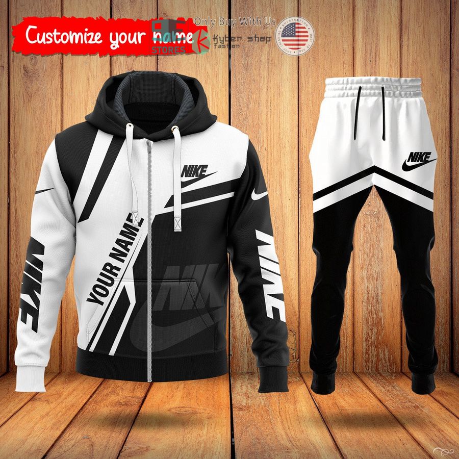 personalized nike black white zip hoodie long pants 1 61735