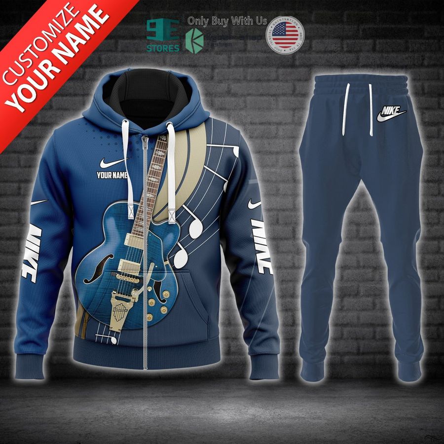 personalized nike electric guitar blue zip hoodie long pants 1 32772