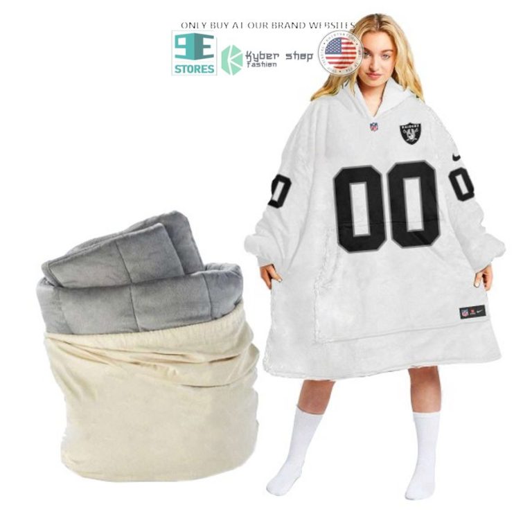 personalized nike las vegas raiders white sherpa hoodie blanket 2 62891