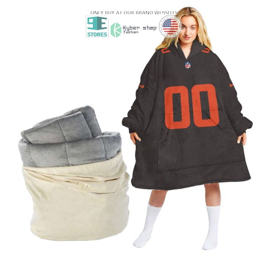 personalized nike nfl logo black orange sherpa hoodie blanket 1 61307