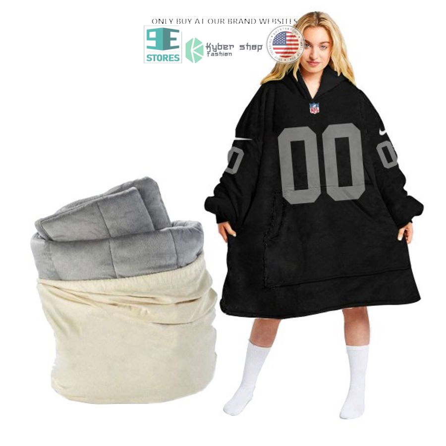 personalized nike nfl logo black sherpa hoodie blanket 2 43439