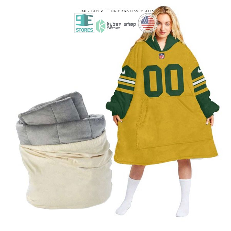 personalized nike nfl yellow green sherpa hoodie blanket 1 66978