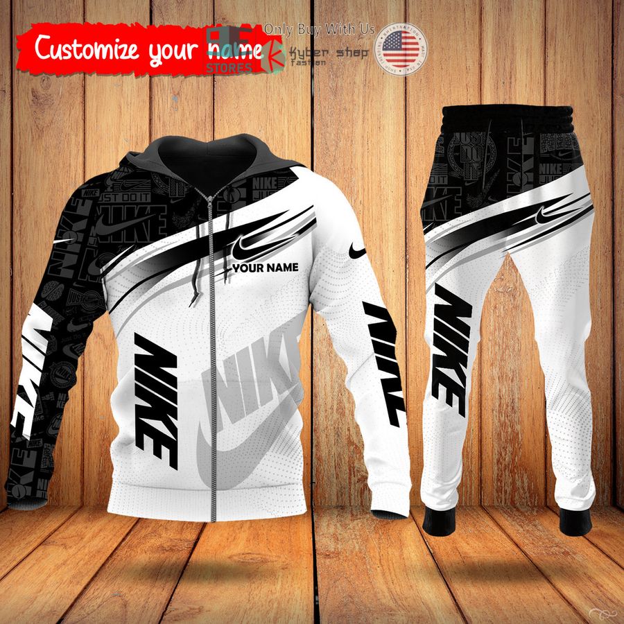 personalized nike white black zip hoodie long pants 1 48724