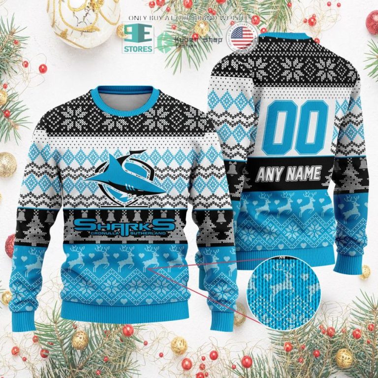 personalized nrl cronulla sutherland sharks christmas sweater sweatshirt 2 65906