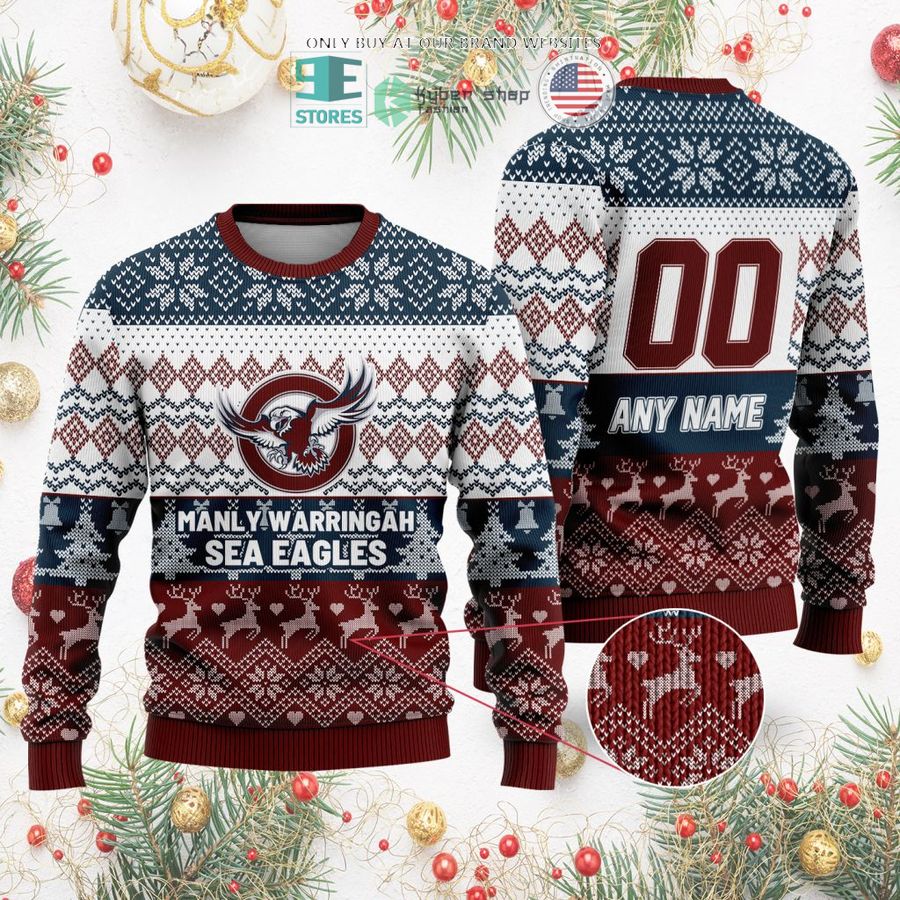 personalized nrl manly warringah sea eagles christmas sweater sweatshirt 2 1152