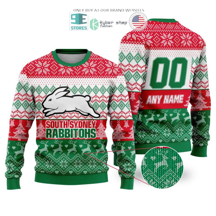 personalized nrl south sydney rabbitohs christmas sweater sweatshirt 1 45546