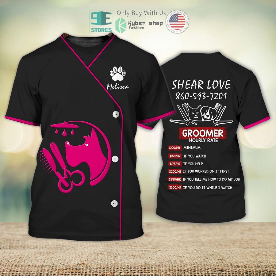 personalized oder melissa paw my craft dog groomer pet groomer uniform pink salon pet 3d shirt 1 94848