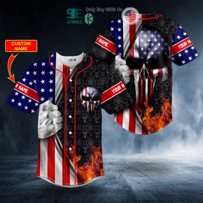 personalized patriotism u s flag punisher skull custom baseball jersey 1 32395