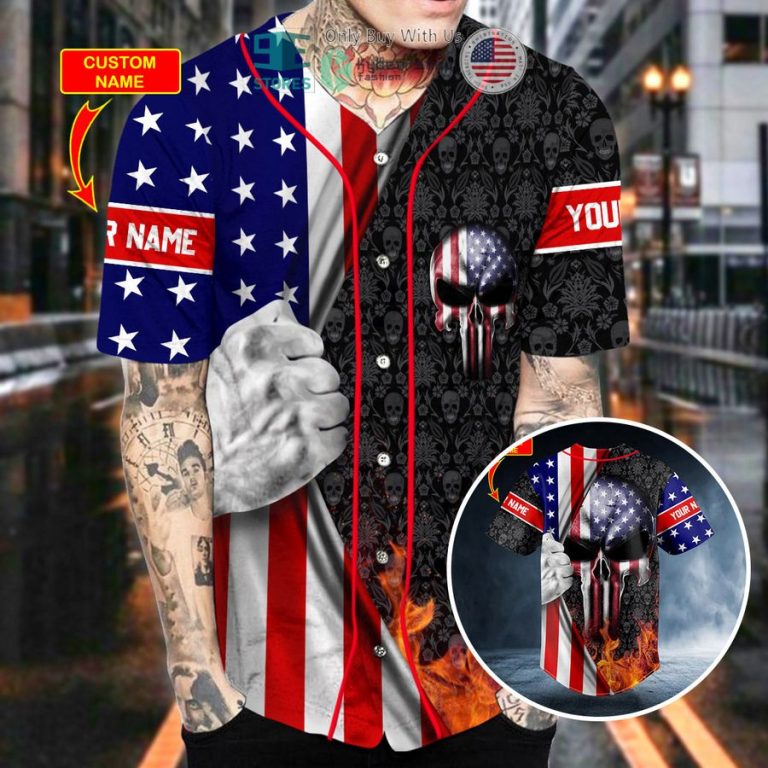 personalized patriotism u s flag punisher skull custom baseball jersey 2 58102