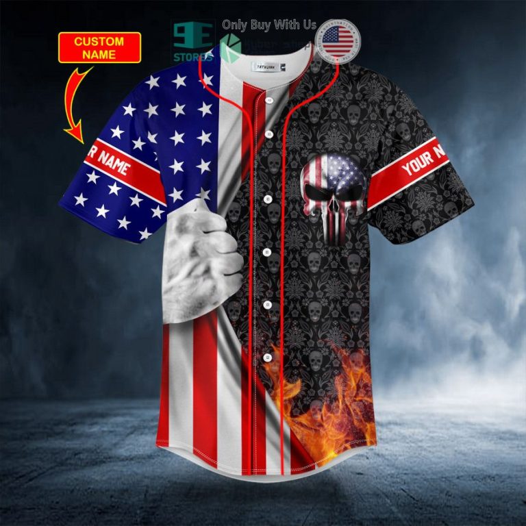 personalized patriotism u s flag punisher skull custom baseball jersey 3 61694