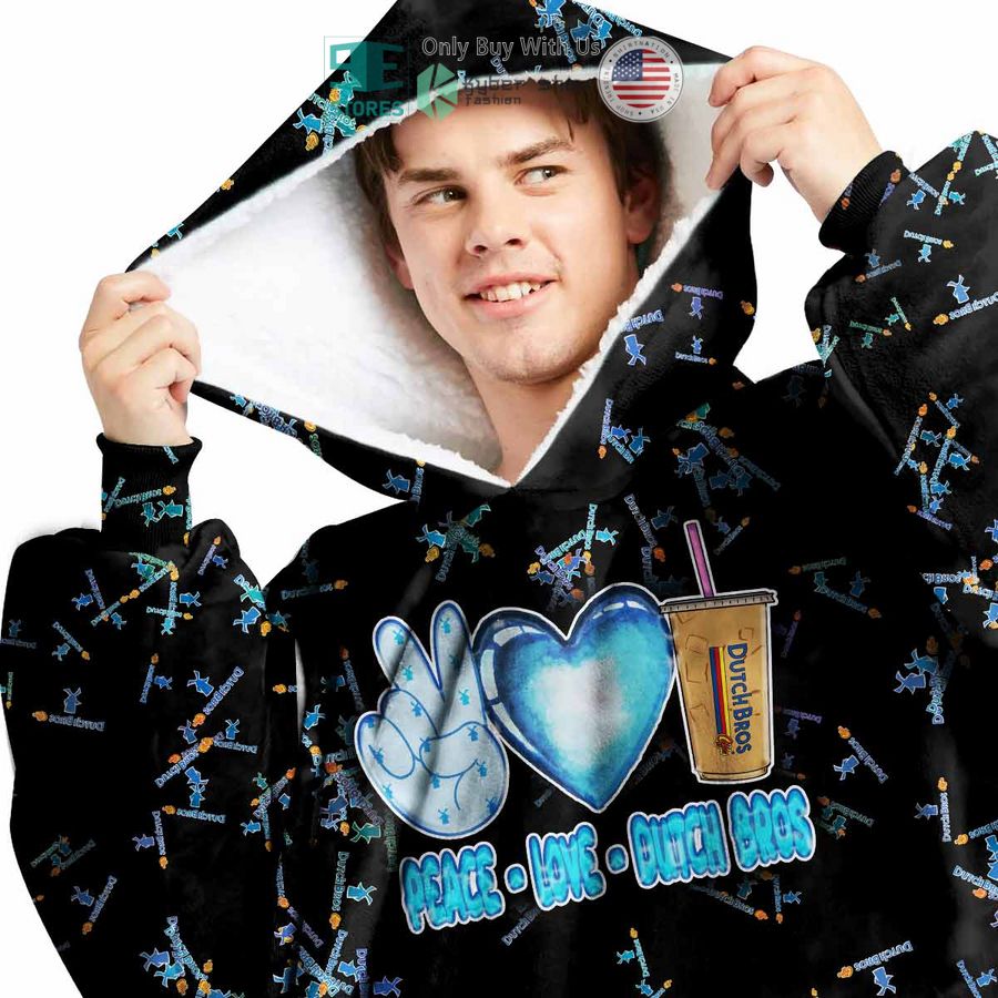 personalized peace love dutch bros coffee sherpa hooded blanket 2 1595