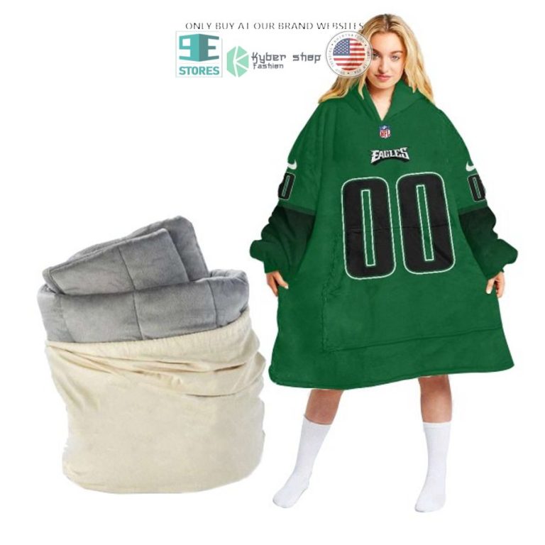 personalized philadelphia eagles dark green sherpa hoodie blanket 1 79333