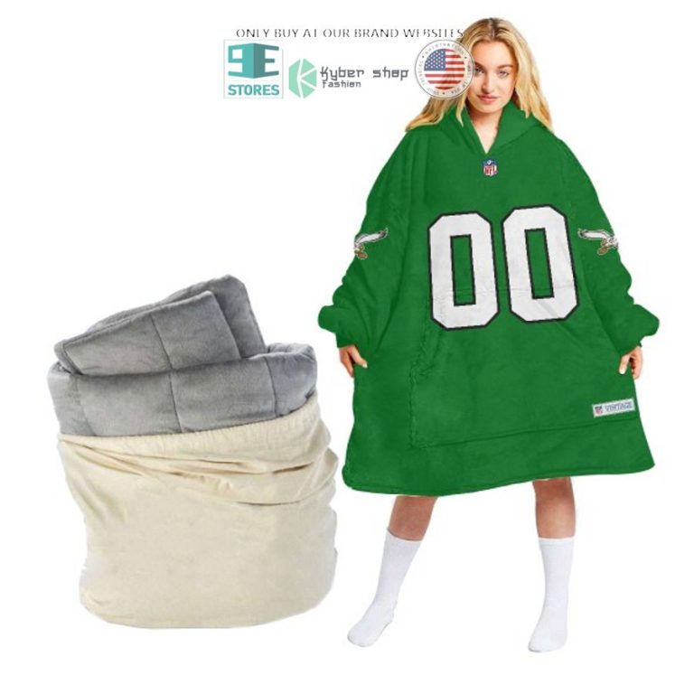 personalized philadelphia eagles green sherpa hoodie blanket 1 51597