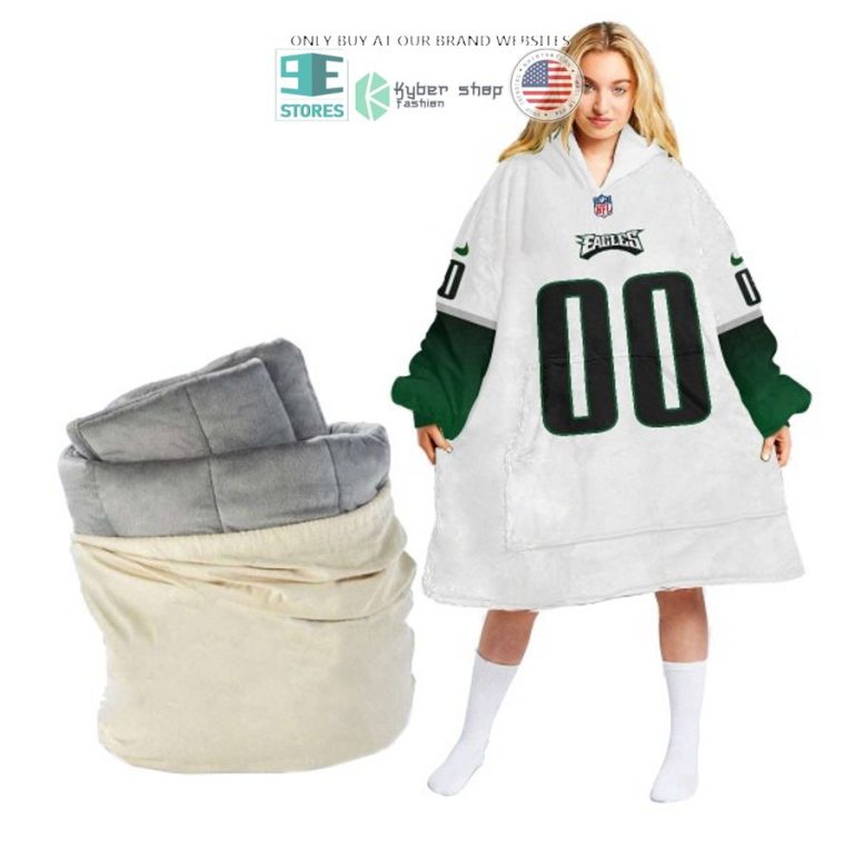 personalized philadelphia eagles white green sherpa hoodie blanket 2 70603