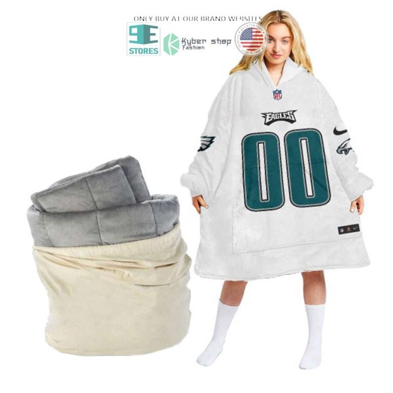 personalized philadelphia eagles white sherpa hoodie blanket 2 23125