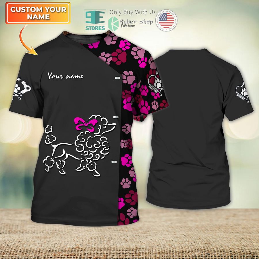 personalized pink bow poodle dog groomer pet groomer uniform salon pet 3d shirt 1 47150