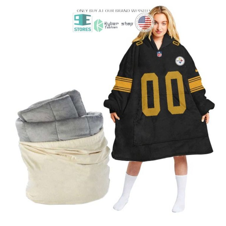 personalized pittsburgh steelers black sherpa hoodie blanket 1 3964