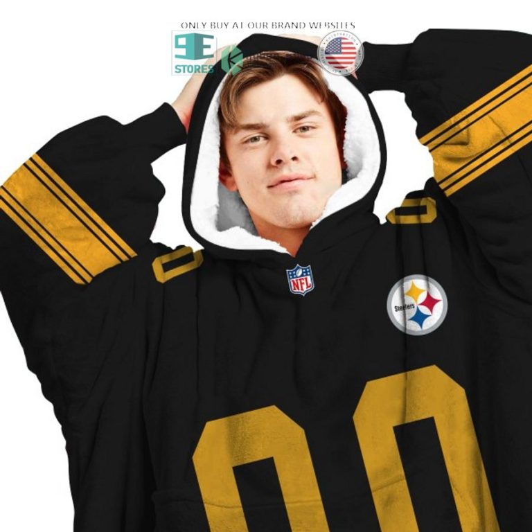 personalized pittsburgh steelers black sherpa hoodie blanket 3 10145