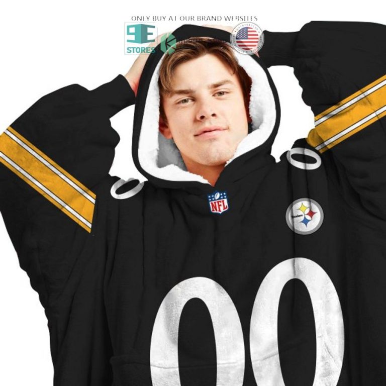 personalized pittsburgh steelers logo black sherpa hoodie blanket 3 54193