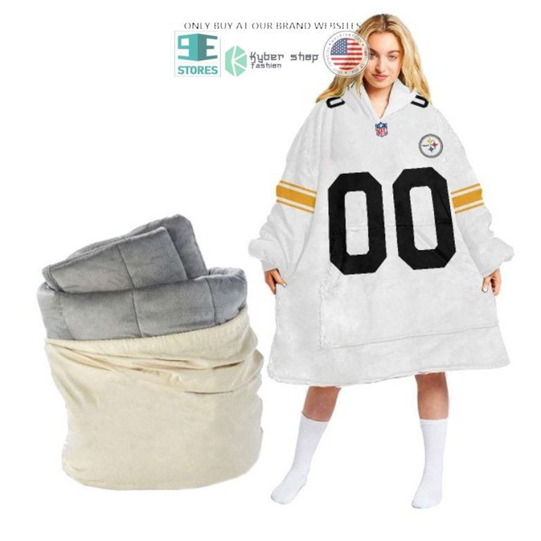 personalized pittsburgh steelers logo white sherpa hoodie blanket 1 85241