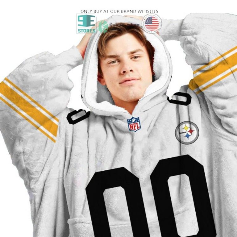 personalized pittsburgh steelers logo white sherpa hoodie blanket 3 78174