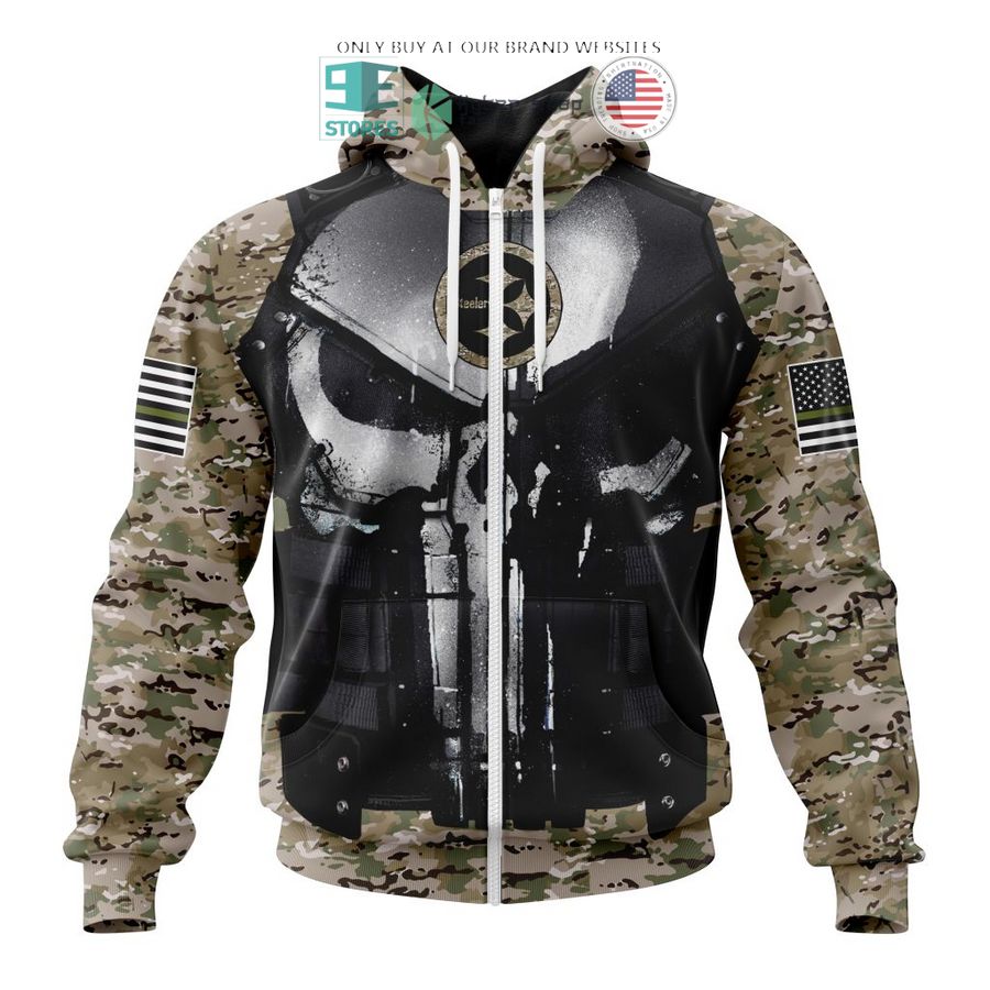 personalized pittsburgh steelers skull punisher veteran camo 3d shirt hoodie 2 54036