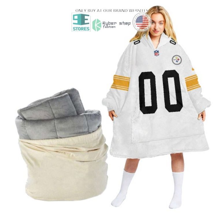 personalized pittsburgh steelers white sherpa hoodie blanket 2 81945