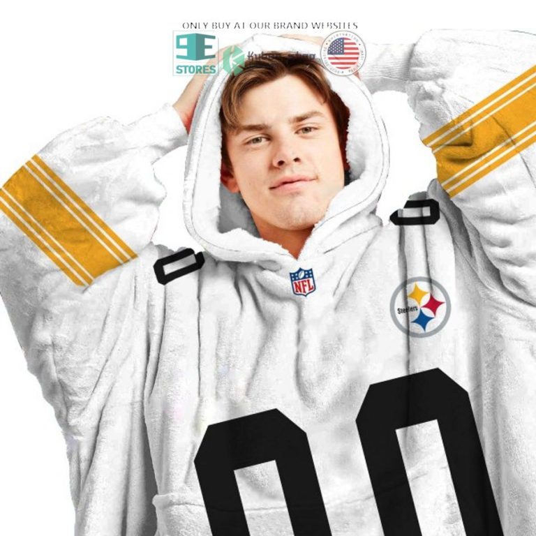 personalized pittsburgh steelers white sherpa hoodie blanket 3 11288