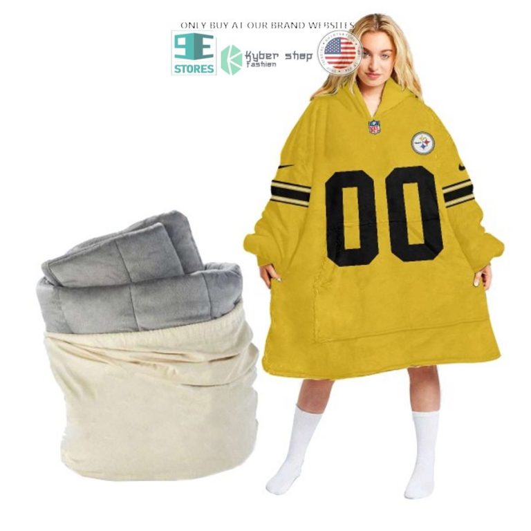 personalized pittsburgh steelers yellow sherpa hoodie blanket 1 25578