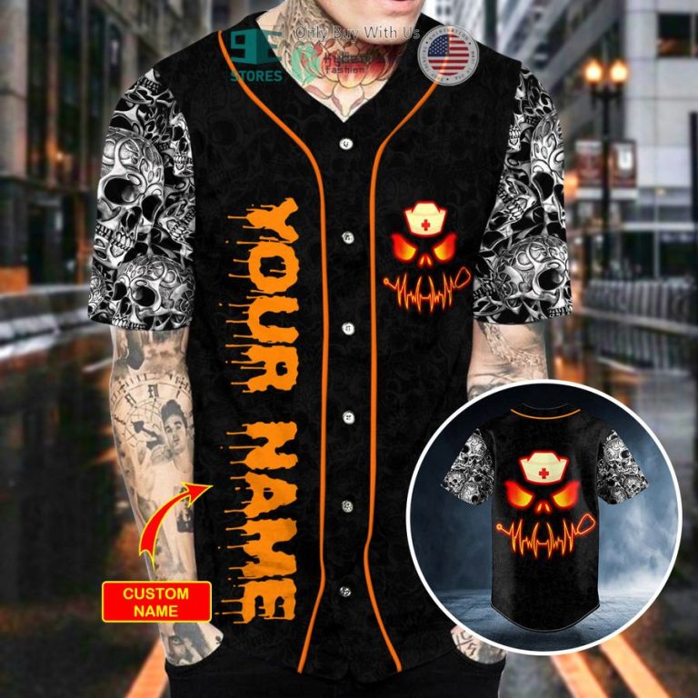 personalized pumpkin skull happy halloween custom skull baseball jersey 2 58560