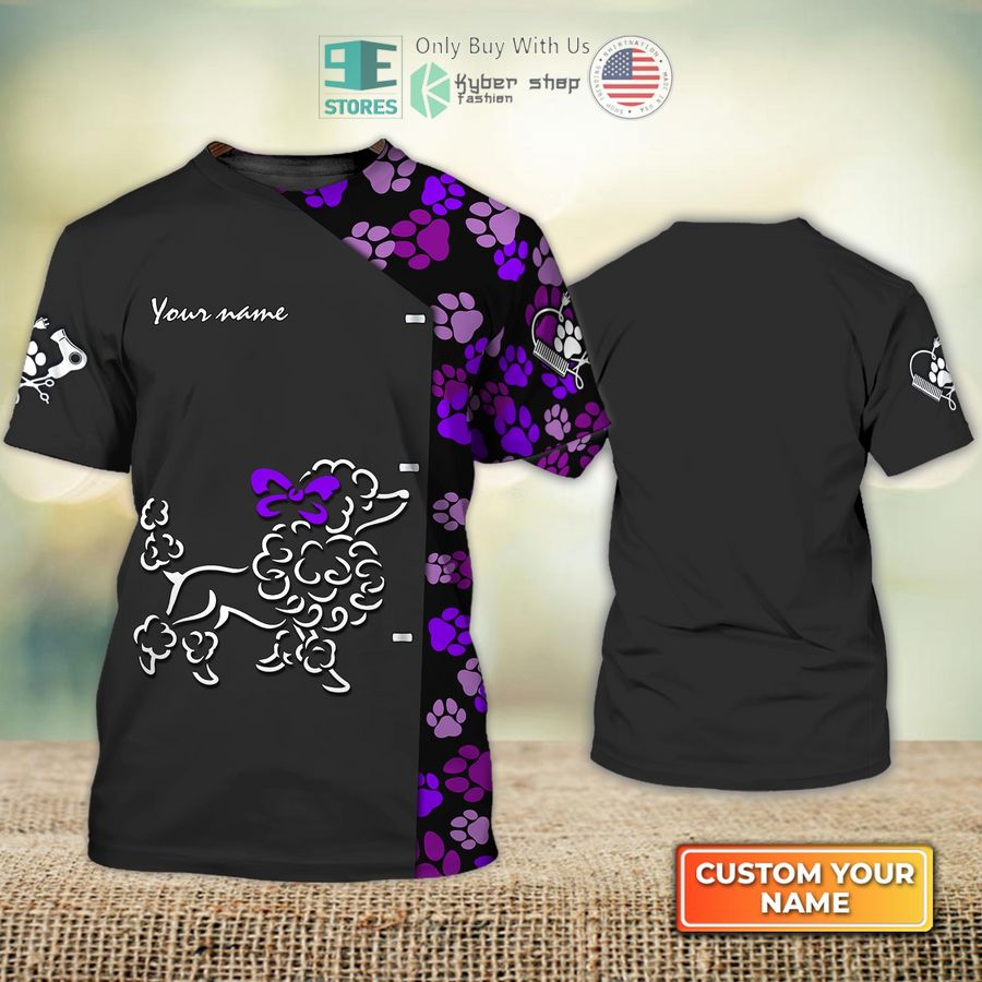 personalized purple bow poodle dog groomer pet groomer uniform salon pet 3d shirt 1 95780