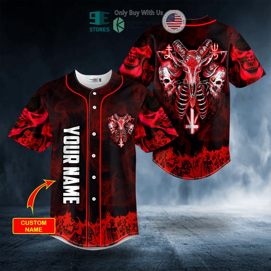 personalized red baphomet evil skull custom baseball jersey 1 79543