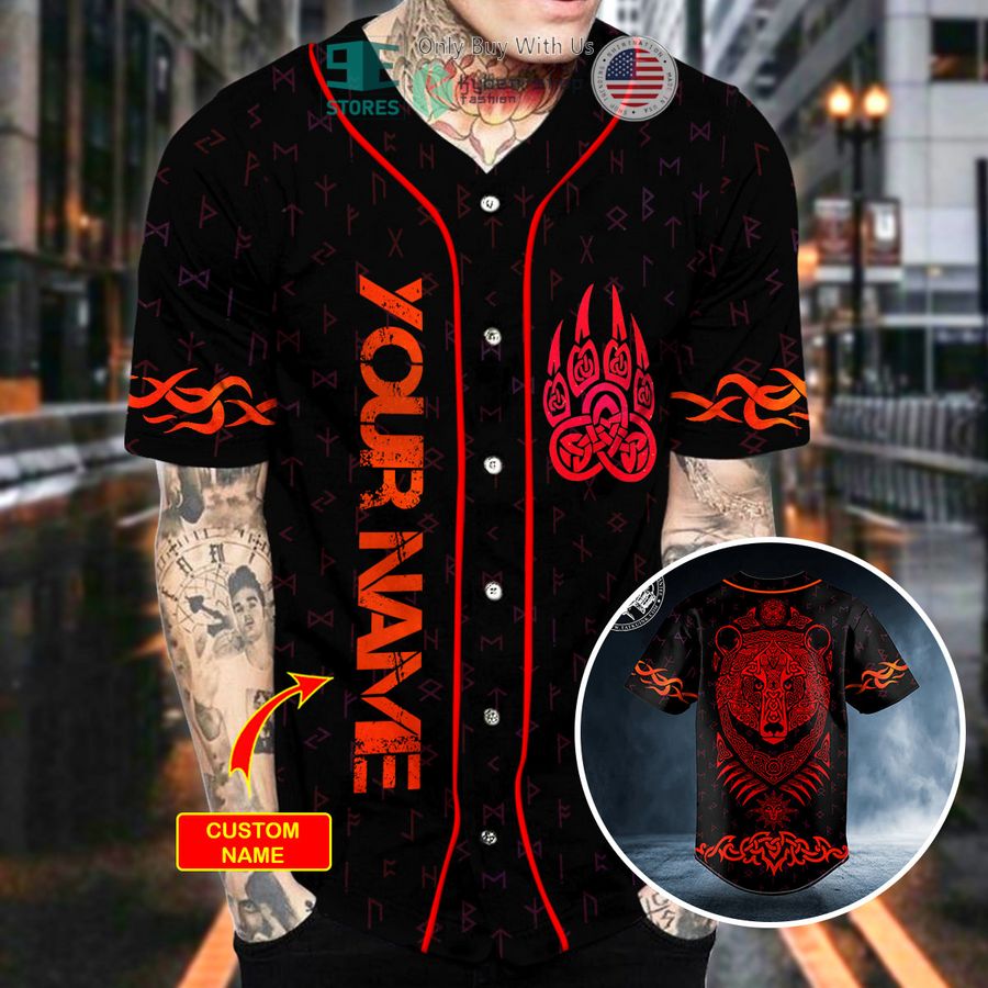 personalized red bear viking tattoo custom baseball jersey 2 33657
