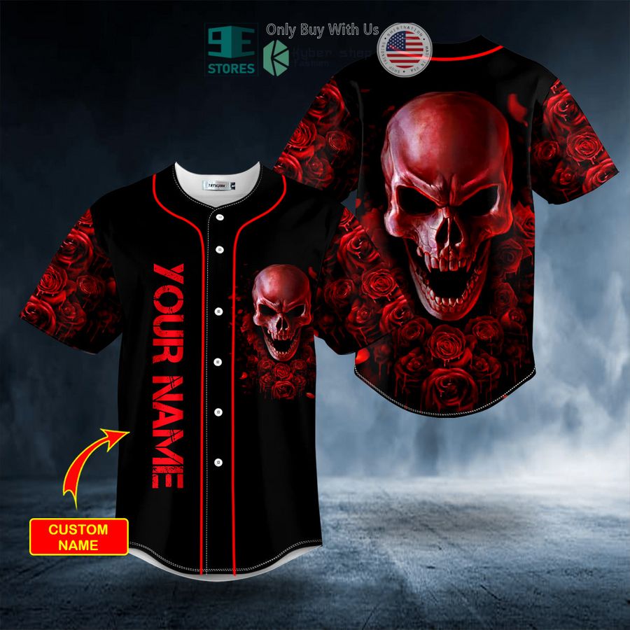 personalized red rose blood skull custom baseball jersey 1 31165