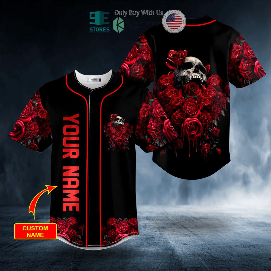 personalized red rose killer skull custom baseball jersey 1 28530