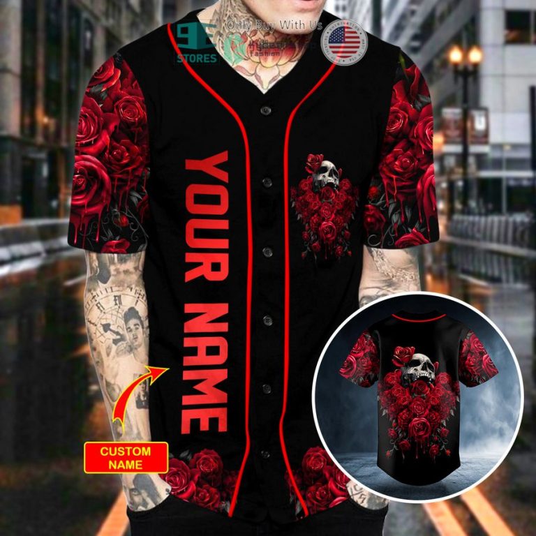 personalized red rose killer skull custom baseball jersey 2 24064