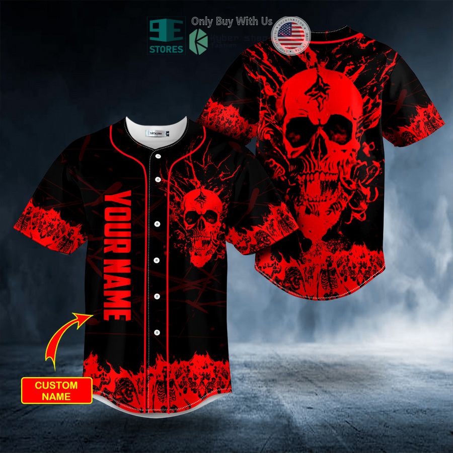 personalized red stream flame skull custom baseball jersey 1 56125