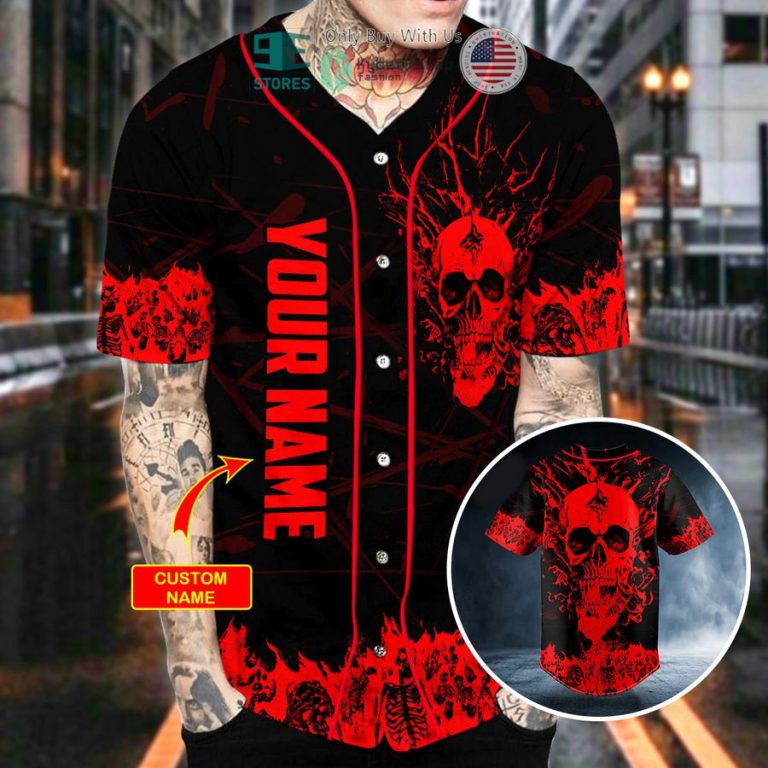 personalized red stream flame skull custom baseball jersey 2 3274