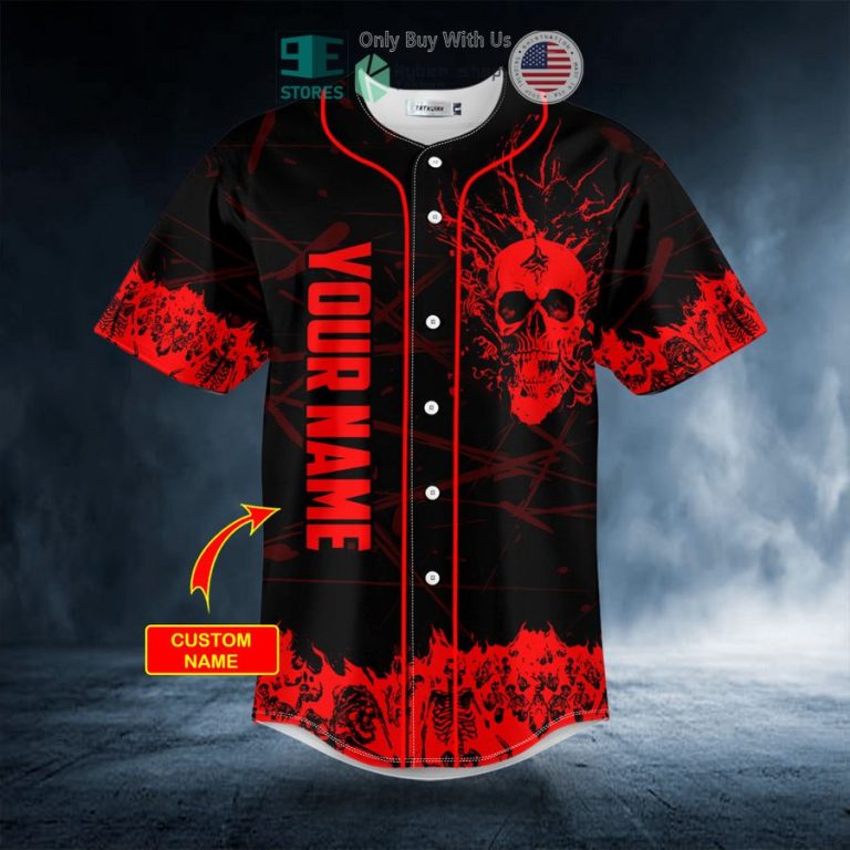 personalized red stream flame skull custom baseball jersey 3 36762