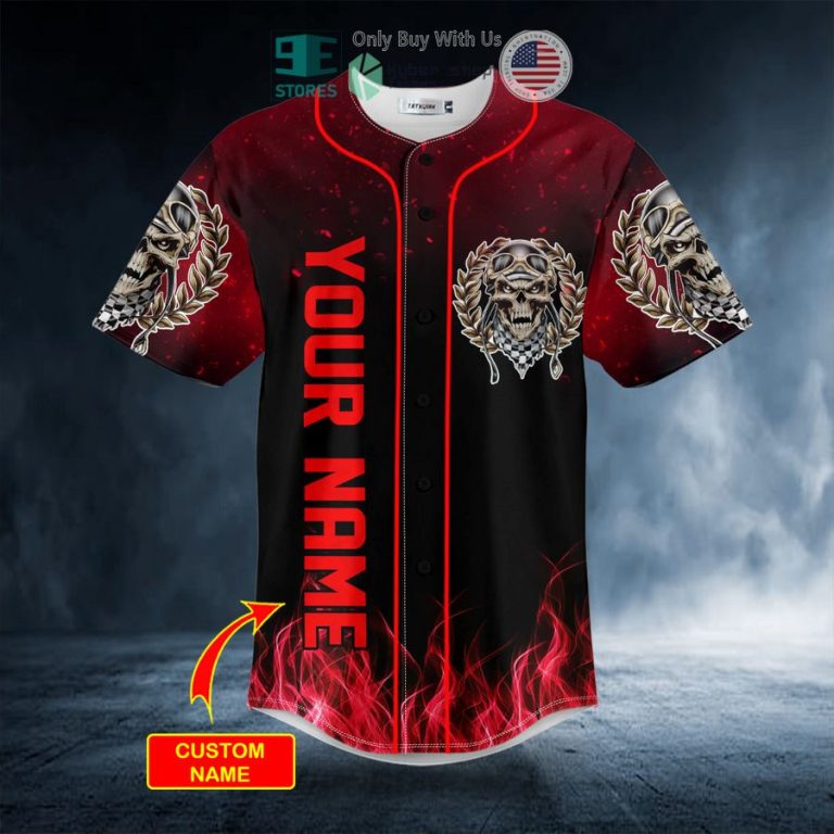 personalized red the hunt ghost racer skull custom baseball jersey 3 66226